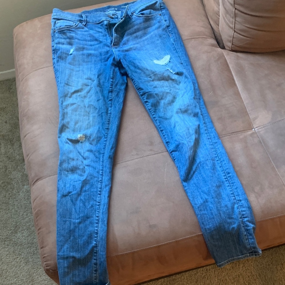 LOFT Sky Blue Ripped Skinny Jeans